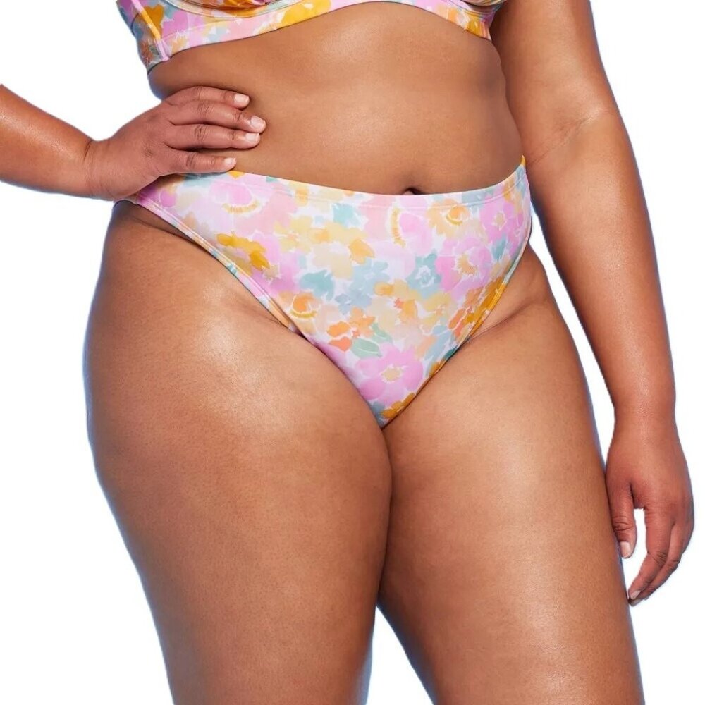 Wild Fable Multi Light Floral Print Mid Rise Bikini Swim Bottom -- Size 0X 14-16